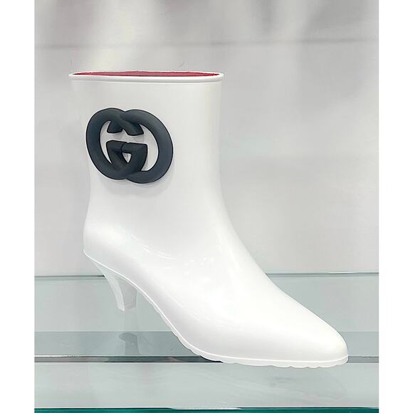 Gucci Women's Rubber ankle Rain Boot with Interlocking G White Black 37 - Picture 5 of 10